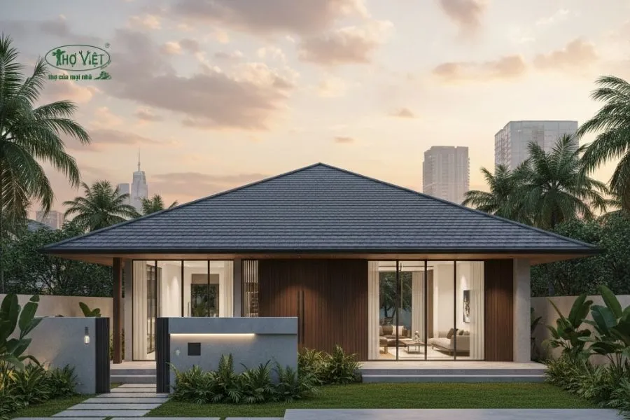 Mẫu nhà mái ngói 1 tầng sân vườn