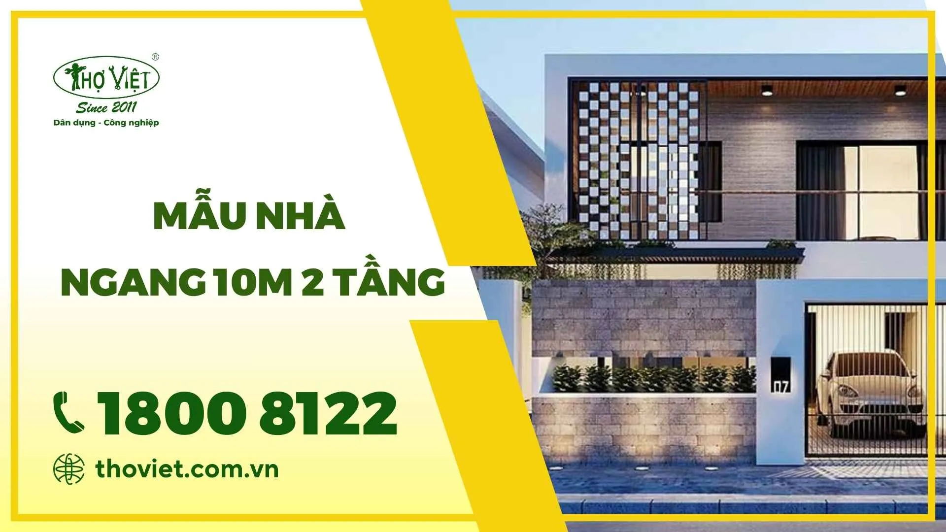 Mẫu nhà ngang 10m 2 tầng