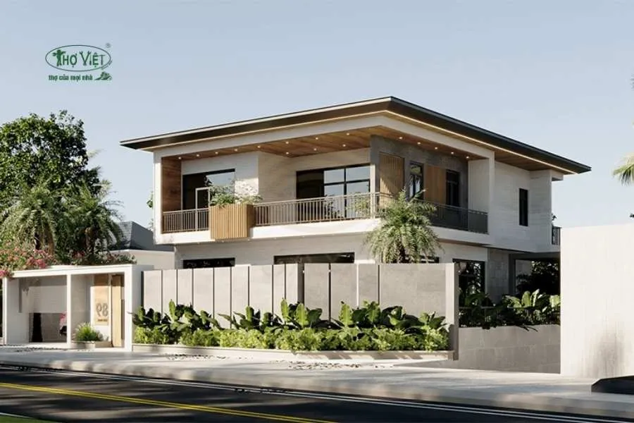 Mẫu nhà ngang 10m 2 tầng mái bằng