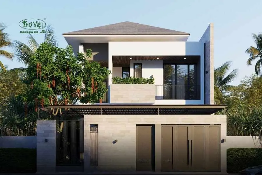 Mẫu nhà ngang 10m 2 tầng mái Thái