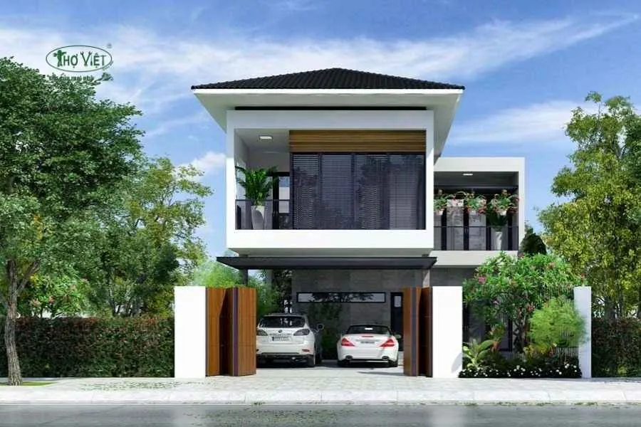 Mẫu nhà ngang 10m 2 tầng mái Thái