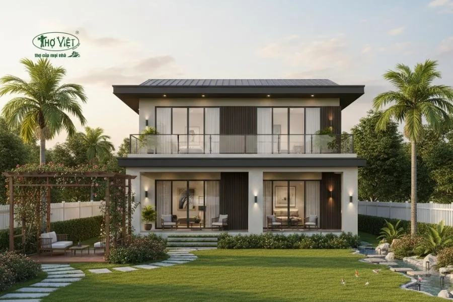 Mẫu nhà ngang 10m 2 tầng sân vườn