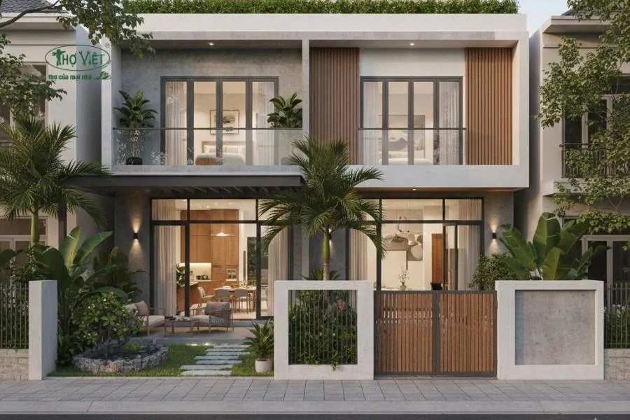 Mẫu nhà ngang 10m 2 tầng sân vườn