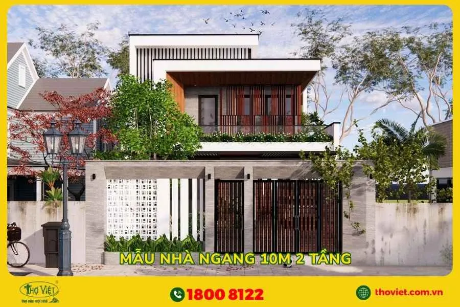 Mẫu nhà ngang 10m 2 tầng