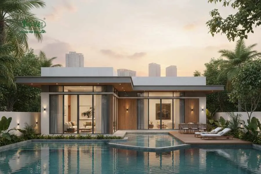 Mẫu nhà villa cấp 4 có hồ bơi