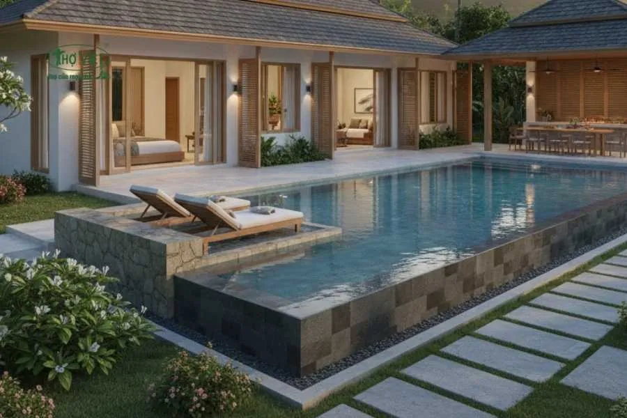 Mẫu nhà villa cấp 4 có hồ bơi
