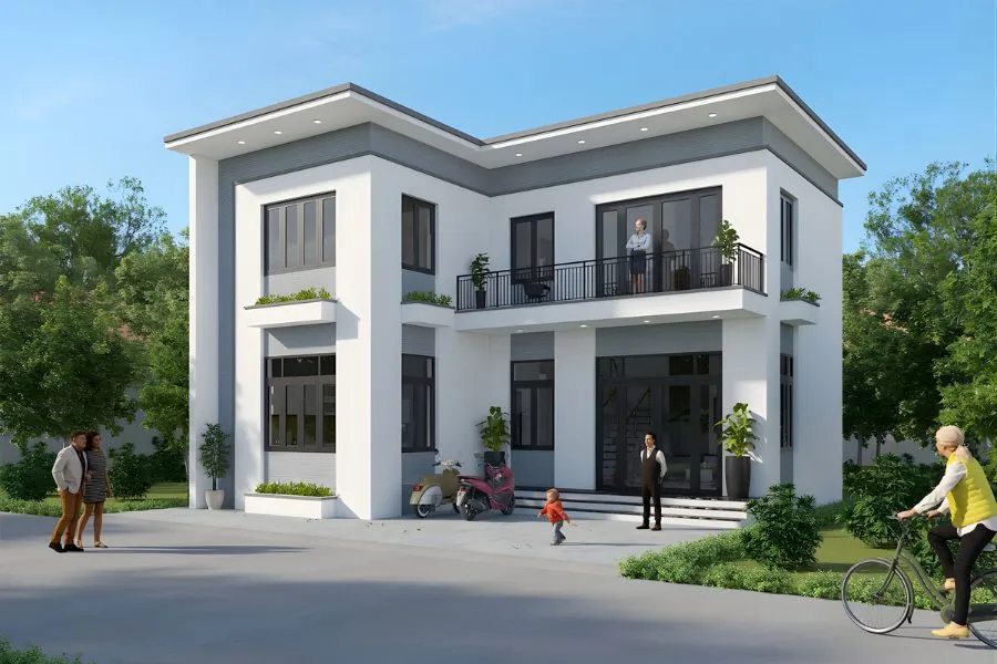 Mẫu thiết kế nhà 2 tầng 100m2 chữ L