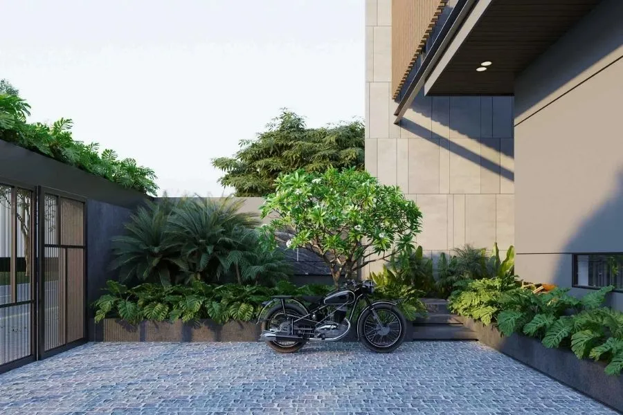 Gợi ý bố trí nội thất cho sân trước và khu vực để xe