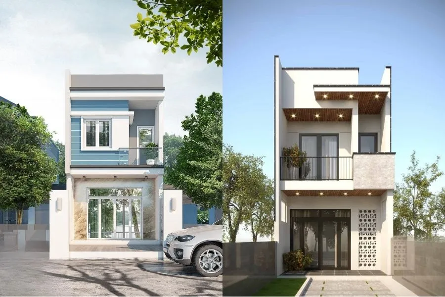 Sơn mặt tiền nhà ống 2 tầng