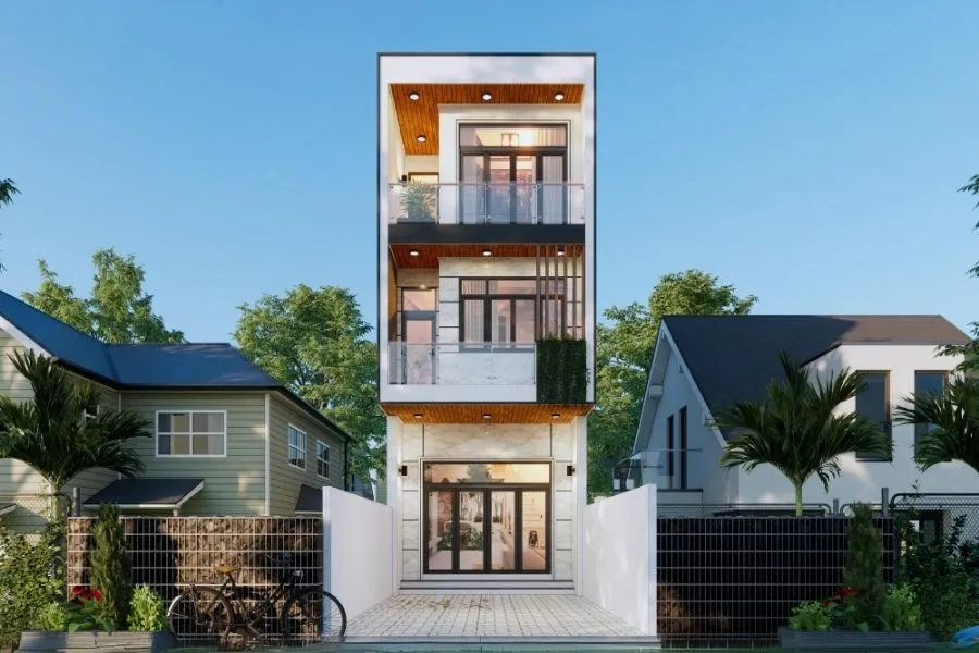 Sơn mặt tiền nhà ống 3 tầng
