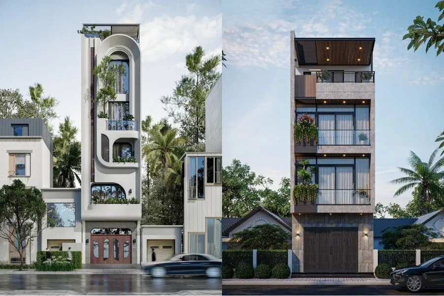 Sơn mặt tiền nhà ống 4 tầng
