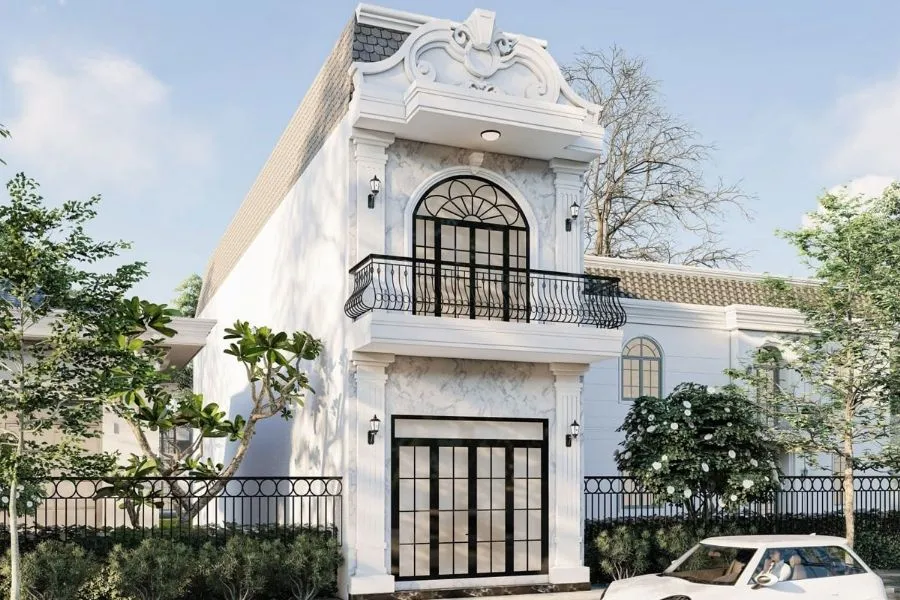 Sơn mặt tiền nhà ống màu trắng