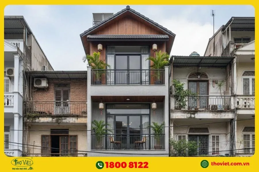 Thiết kế nhà hẹp ngang 3m mái Nhật