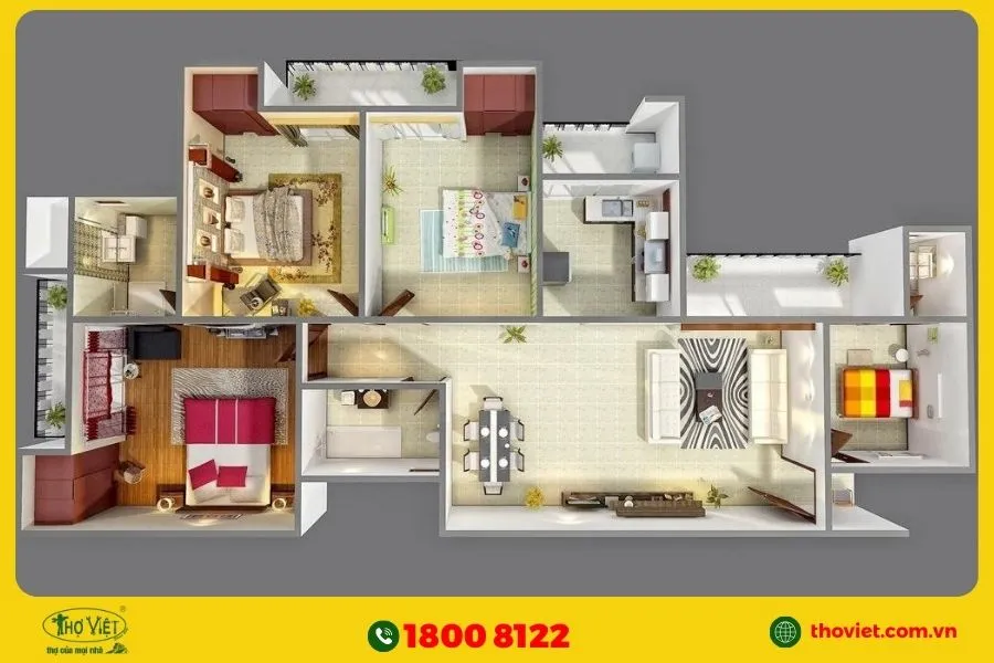 Kinh nghiệm khi thiết kế căn hộ chung cư 4 phòng ngủ