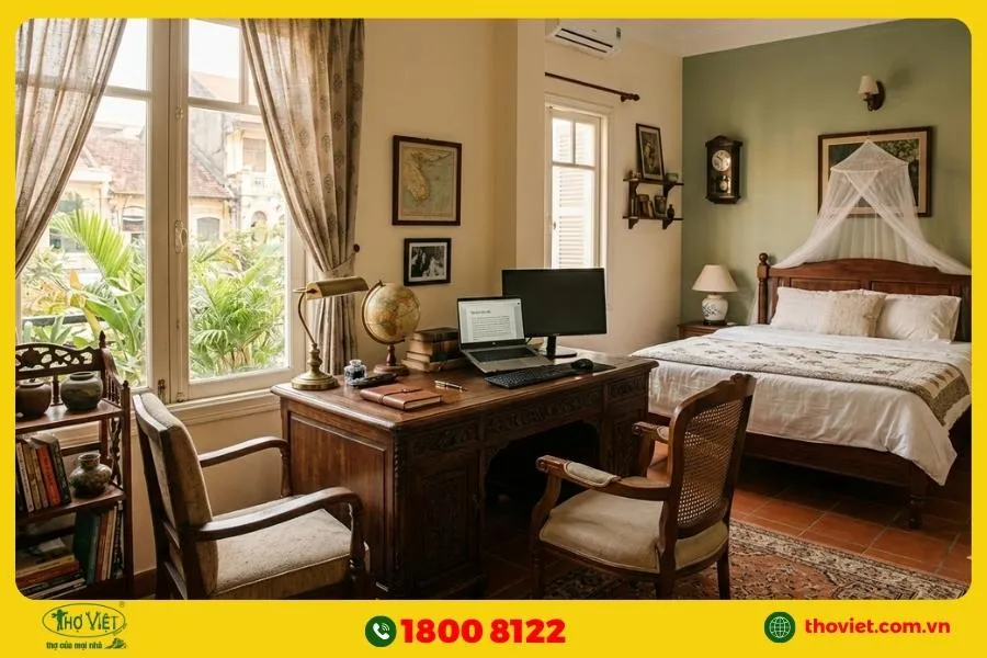 Phòng ngủ có bàn làm việc kiểu cổ điển