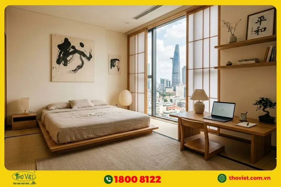 Phòng ngủ có bàn làm việc phong cách Nhật Bản
