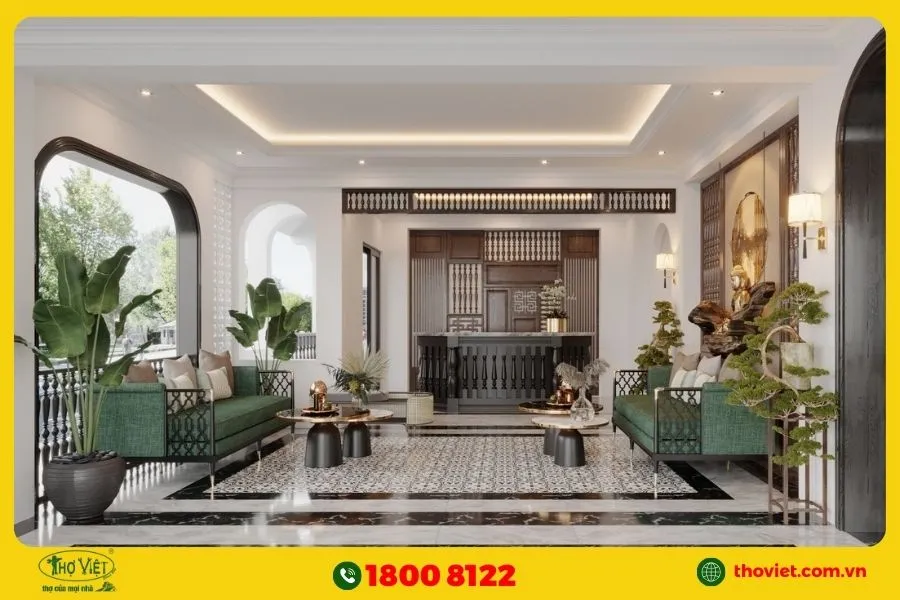Thiết kế nội thất phòng khách phong cách Indochine