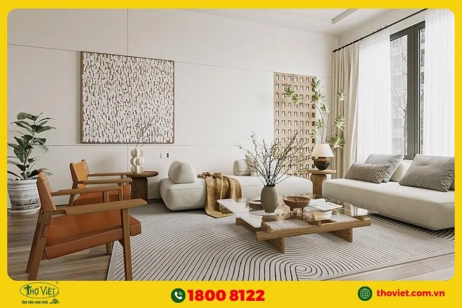 Thiết kế nội thất phòng khách có điểm nhấn cây xanh