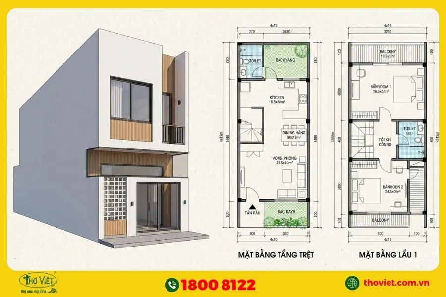 Bản vẽ thiết kế nhà 4x12m