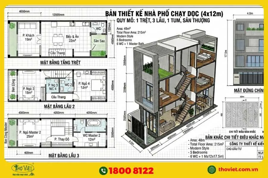 Bản vẽ thiết kế nhà 4x12m