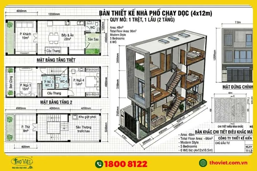 Bản vẽ thiết kế nhà 4x12m