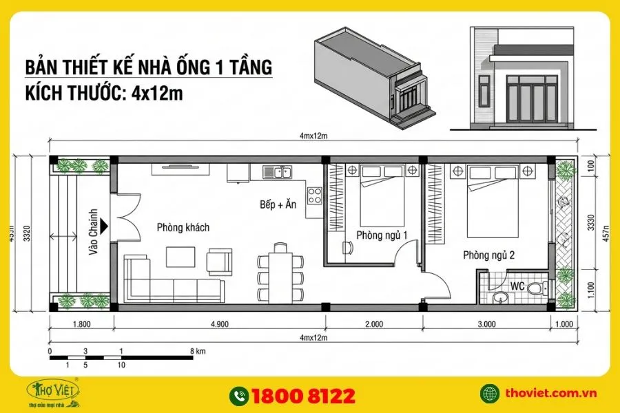 Bản vẽ thiết kế nhà 4x12m