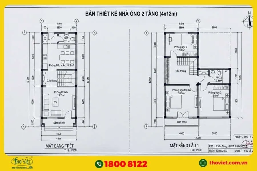 Bản vẽ thiết kế nhà 4x12m