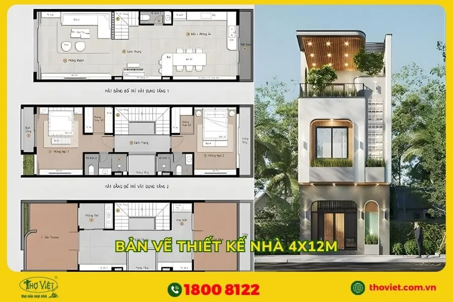 Bản vẽ thiết kế nhà 4x12m