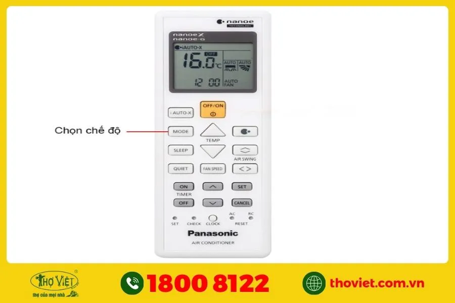 Chọn chế độ hoạt động bằng nút MODE