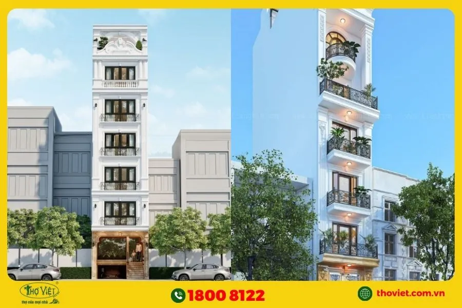 Mẫu nhà phố 7 tầng phong cách tân cổ điển