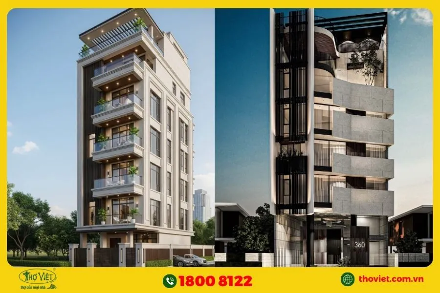 Mẫu nhà phố 7 tầng mặt tiền kính