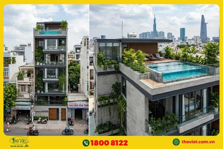 Mẫu nhà phố 7 tầng có hồ bơi
