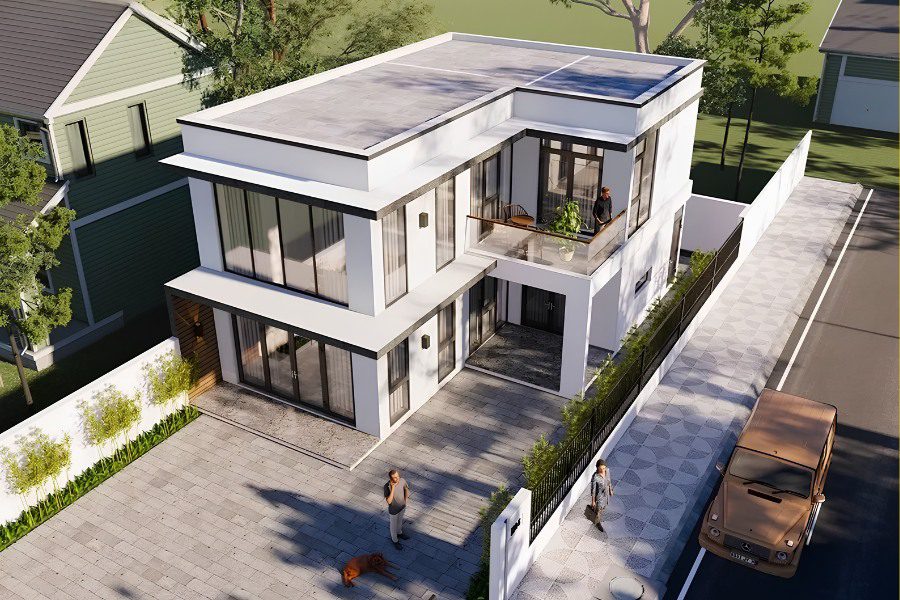 Nhà 2 tầng chữ L đơn giản