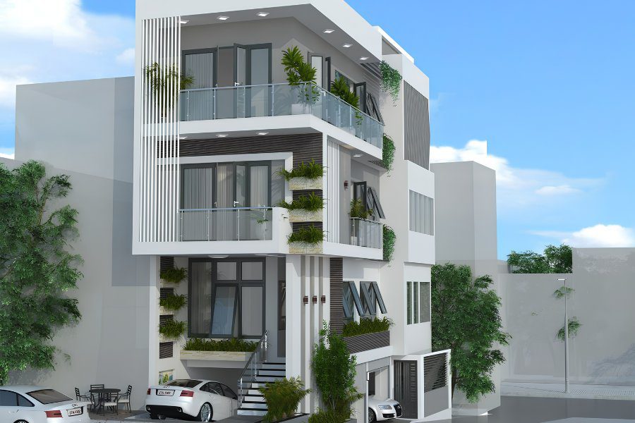 Tích hợp gara ô tô cho nhà 4 tầng 5m mặt tiền