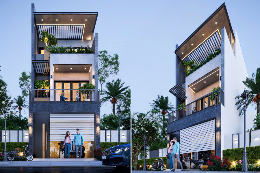 Nhà 4 tầng mặt tiền 5m hiện đại