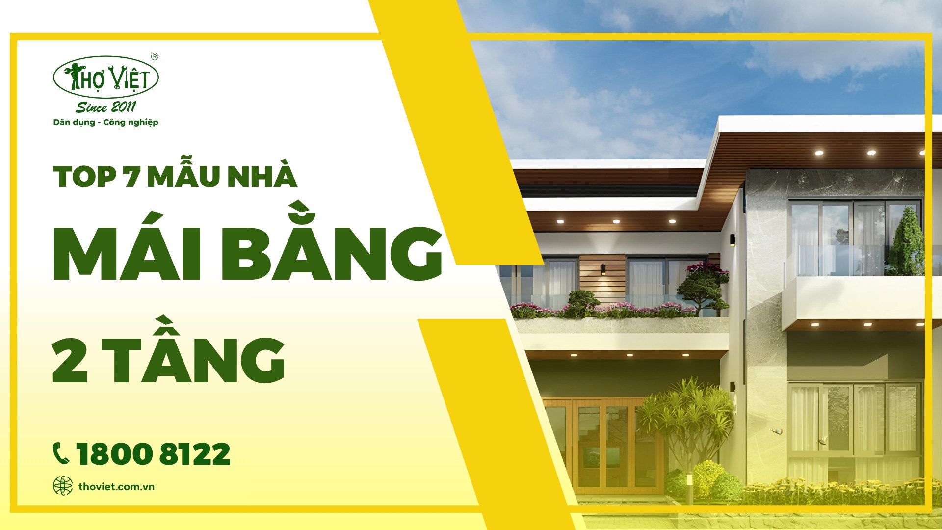 Thiết kế mẫu nhà mái bằng 2 tầng đẹp, hiện đại