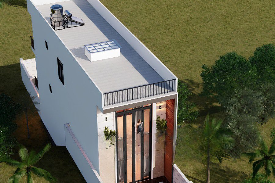 Nhà mái bằng 2 tầng có giếng trời