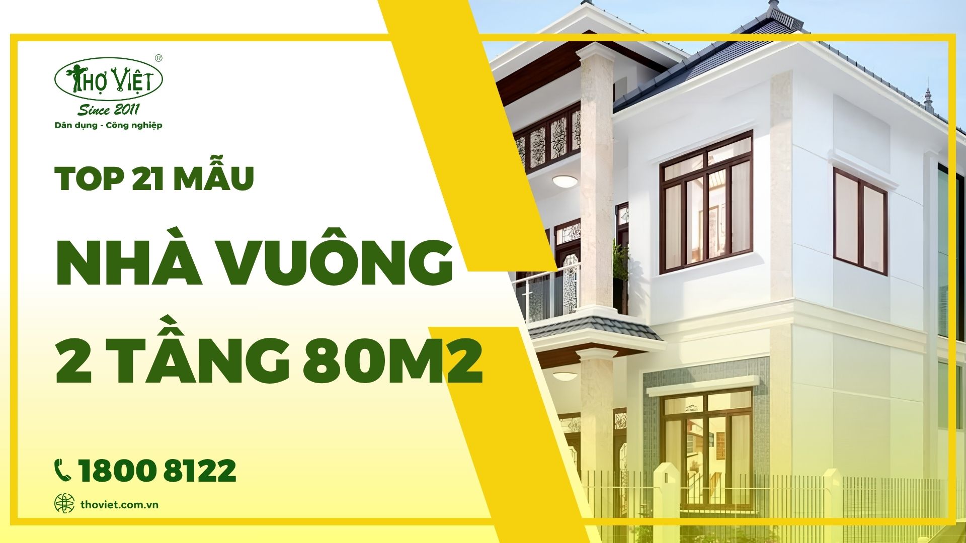 Những mẫu nhà vuông 2 tầng 80m2 đẹp