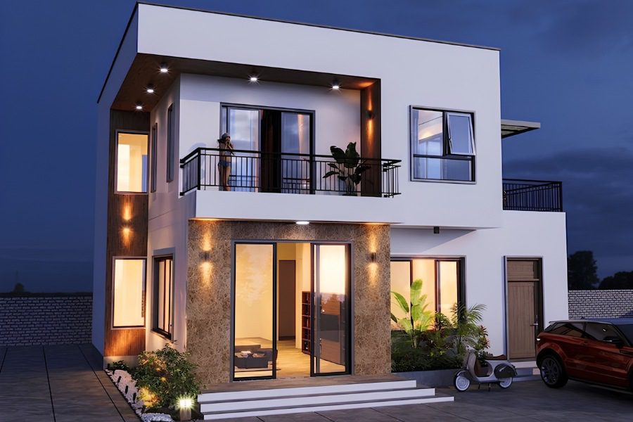 Nhà mái bằng 80m2 mở ra cơ hội tận dụng sân thượng để làm sân phơi, trồng rau sạch hoặc thiết kế một tiểu cảnh sân vườn