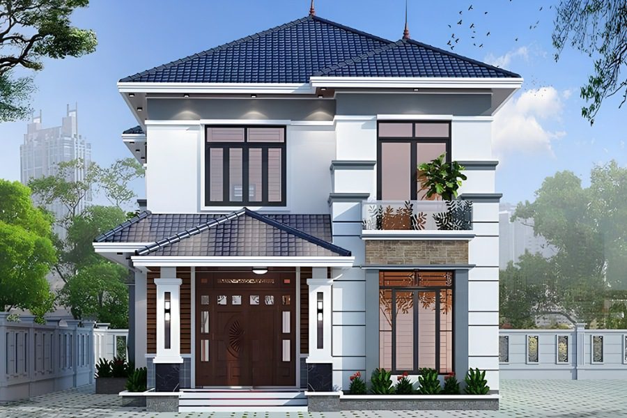 Nhà vuông 2 tầng mái Thái