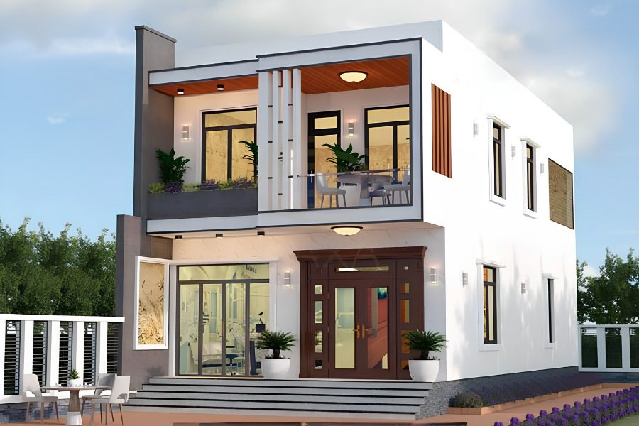 Mẫu nhà vuông 2 Tầng 80m2 mái bằng
