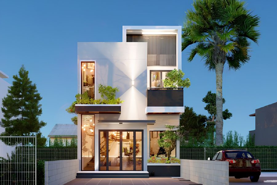 Nhà mái bằng vuông vức, hiện đại
