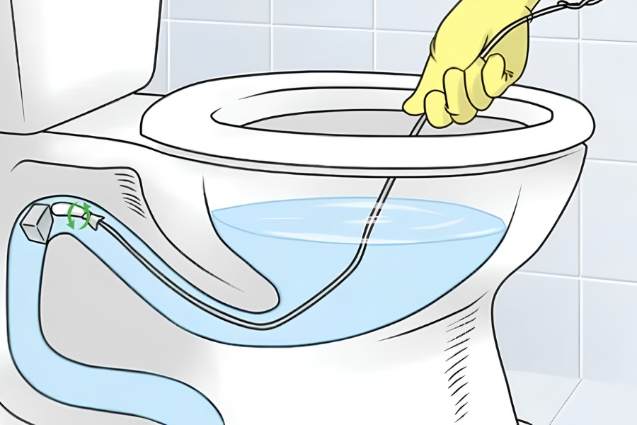 Thông tắc bồn cầu tắc nặng bằng dây cáp lò xo
