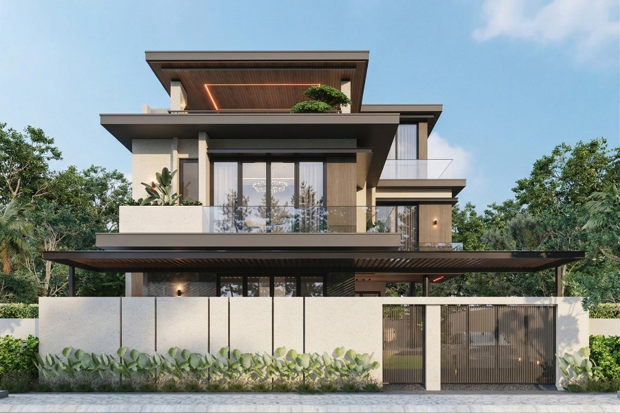 Nhà mặt tiền 12m sâu 10m hiện đại