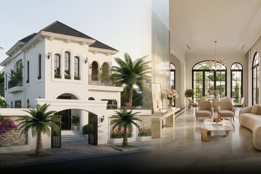 Nhà mặt tiền 12m sâu 10m tân cổ điển