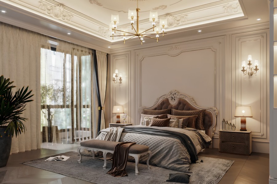 Thiết kế phòng ngủ 15m2 Tân Cổ Điển